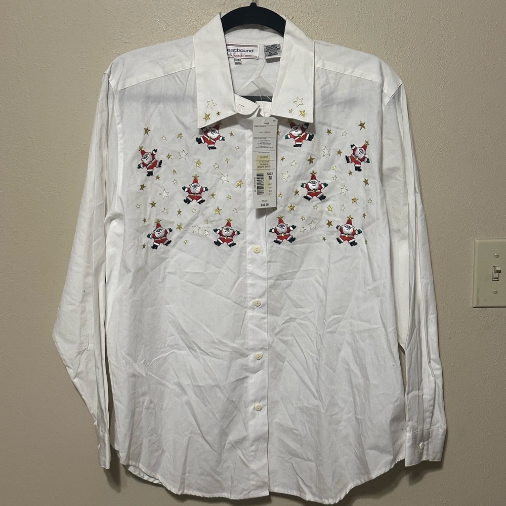 Vintage Westbound Casual Christmas Santa Embroidered button down Size Medium NWT
